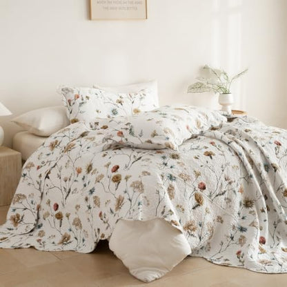 Lady Ann Vintage Wild Floral Oversized King Bedspread 120x120, 3 Pcs 100% Cotton California King Quilt Set Lightweight Farmhouse Quilted Coverlet, Ultra-Soft Bed Cover for All Season