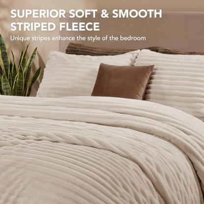HYLEORY Fluffy King Comforter Set 3 Pieces - Fleece Fluffy Soft & Warm Plush Linen Comforter Sets, Luxury Fuzzy Bedding Sets, All Season Heavy Bed Set Twin Size with 2 Pillowcases