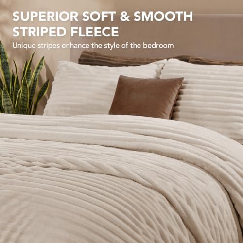 HYLEORY Fluffy Queen Comforter Set 3 Pieces - Fleece Fluffy Soft & Warm Plush Linen Comforter Sets, Luxury Fuzzy Bedding Sets, All Season Heavy Bed Set Queen Size with 2 Pillowcases