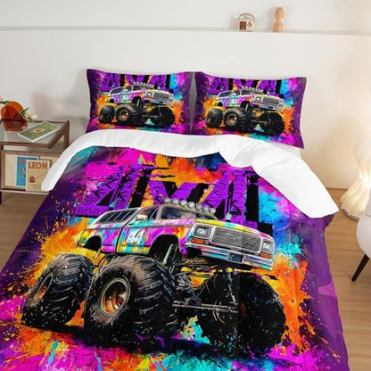 Kids Cool Truck Comforter Set Queen Size with 2 Pillowcases.