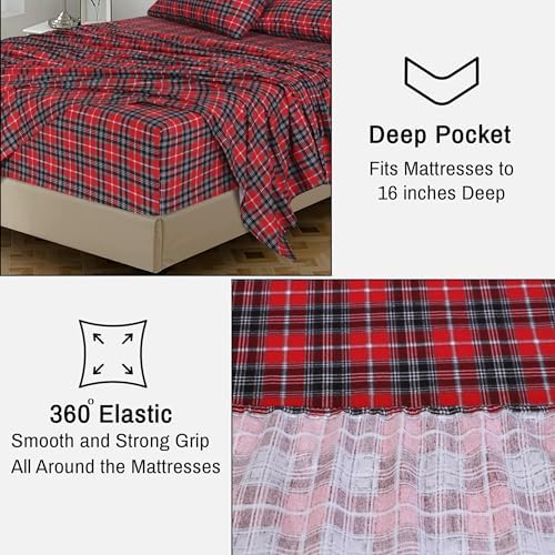 RUVANTI Flannel Sheets Split King Size, Red Plaid