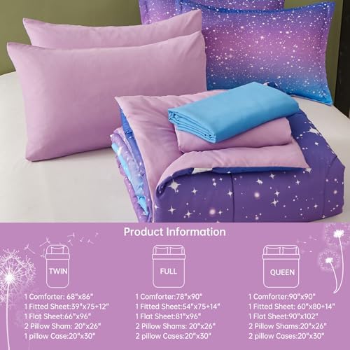 Dinjoy Girls Comforter Set 6 Pieces, Twin Size Colorful Ombre Rainbow Bedding Set, Bed in A Bag for Kid Teen Girls (1 Comforter, 1 Flat Sheet, 1 Fitted Sheet, 1 Pillow Shams, 2 Pillowcases)