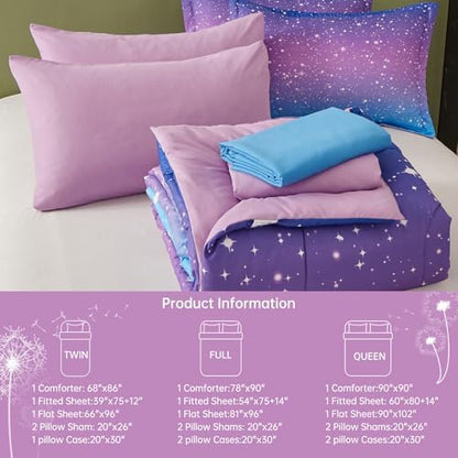 Dinjoy Girls Comforter Set 6 Pieces, Twin Size Colorful Ombre Rainbow Bedding Set, Bed in A Bag for Kid Teen Girls (1 Comforter, 1 Flat Sheet, 1 Fitted Sheet, 1 Pillow Shams, 2 Pillowcases)