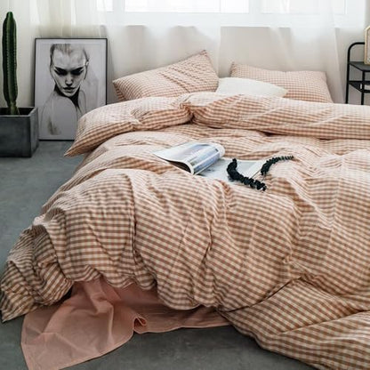 mixinni Pink Gingham Comforter Set Twin XL, Plaid Comforter Set 3 Pieces 1 Pink Grid Comfoter with 2 Pillow Cases for All Seasons, Soft Fluffy Modern Grid Pattern Printed Bedding-Twin XL Size
