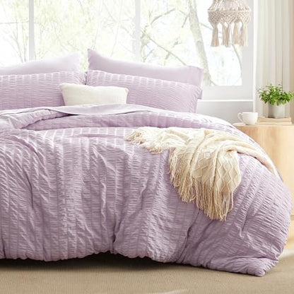 Love's cabin Seersucker Lavender Queen Comforter Set