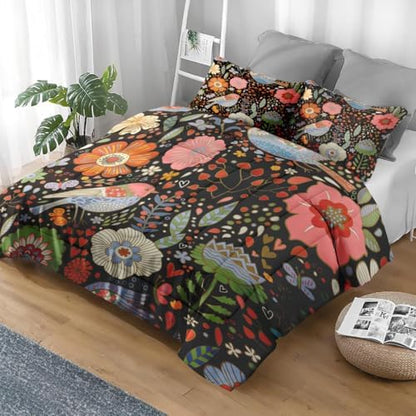 Pamnest Full Comforter Set, 3 Pieces Floral Bird Bedding, All Season