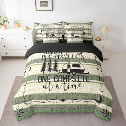 Erosebridal 7 Pieces Full Happy Camping Decor Bedding Sets Rustic Camper Comforter Set, Camper Accessories for Travel Trailers Sheet Set, Farmhouse Bed Sets Country Bedding Comforter Sets