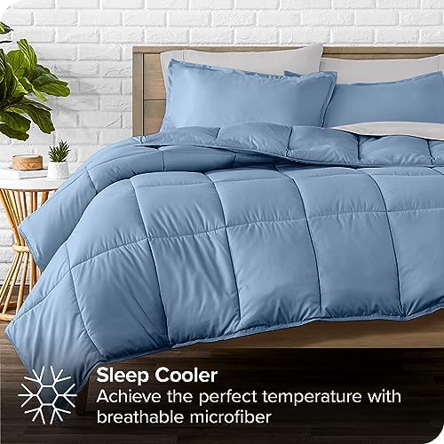 Bare Home Bed-in-A-Bag 7 Piece Comforter & Sheet Set - Queen - Goose Down Alternative - Ultra-Soft 1800 Premium - Bedding Set (Queen, Coronet Blue/Light Grey)