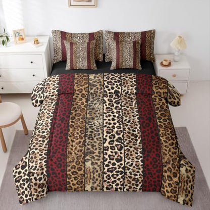 Erosebridal Red and Brown Leopard Print Twin Size Bedding Set for Men Women Adults - Cheetah Printed 7 Pieces Comforter Set with Sheets Wild Safari Animal Bed in a Bag Modern Leopard Print Bed Sets