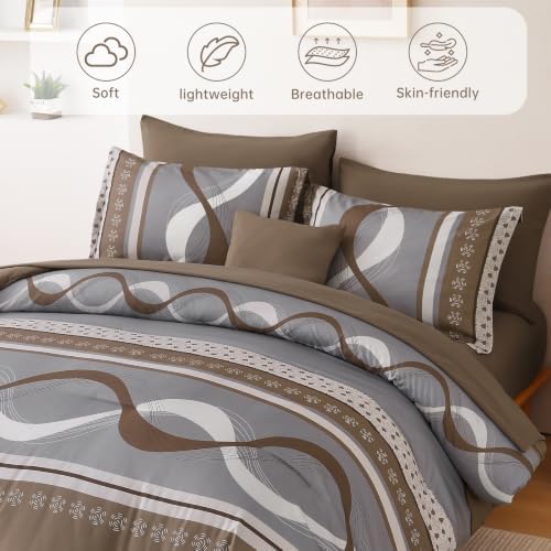 Anibedding Striped Comforter Set Queen Size,8 Pieces Patchwork Bed in a Bag