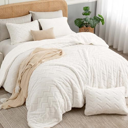 BEDELITE Fluffy Sherpa King Comforter Set,Beige