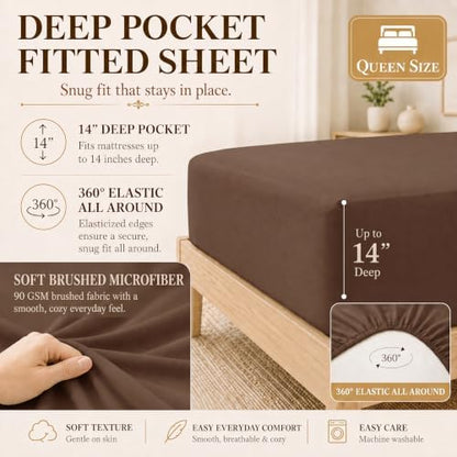 CozyLux Queen Comforter Set Brown - 7 Pieces Bed in a Bag