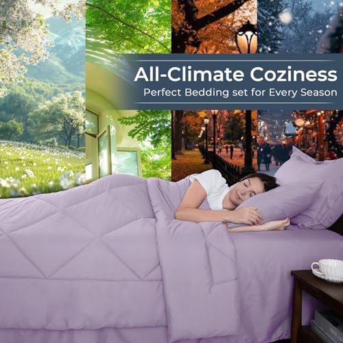 HEVUMYI 7-Piece King Comforter Set, Light Purple Bed in a Bag