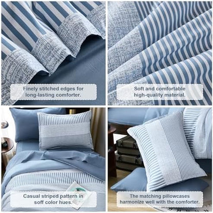 Blue Comforter Set Twin Size,Classic Striped Comforters for Boys&Girls