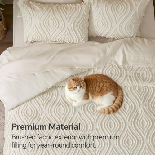 BEDELITE Twin Comforter Set 5 Pieces,Boho Bed in a Bag,Wavy-Cream White