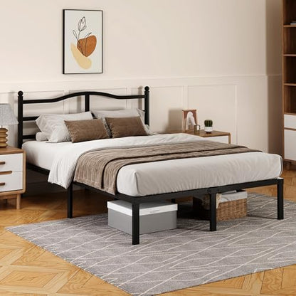 Snaye 14 Inch Full Size Bed Frame with Headboard, Heavy Duty Metal Platform Bed Frame Full Size Mattress Foundation with Sturdy Steel Slats, Easy Assembly Noise Free