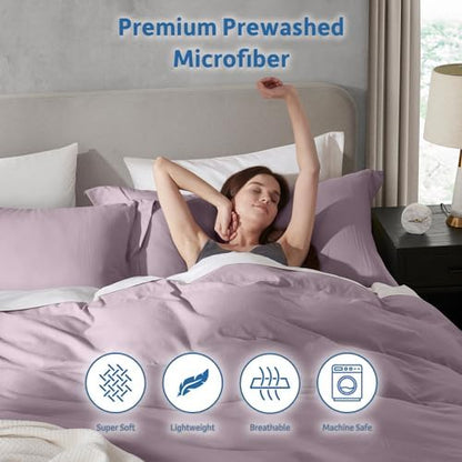 Hearth & Harbor Prewashed California King Duvet Cover Set, Dusty Purple