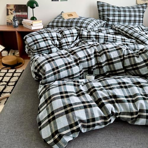 LifeTB Queen Comforter Set Grey Black Plaid Comforter Set, 3 Pieces Vintage Checkered Pattern Grid Comforter with 2 Pillowcases, Fluffy Soft Farmhouse Plaid Bedding Gingham Comforter Set Queen