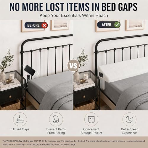 King Size Bed Wedge Pillow for Headboard Bed Gap Filler White