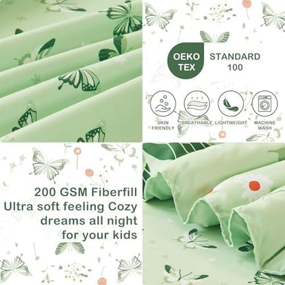 Mooreeke Toddler Bedding Sets for Girls, 4 Pieces Green Butterfly Printed
