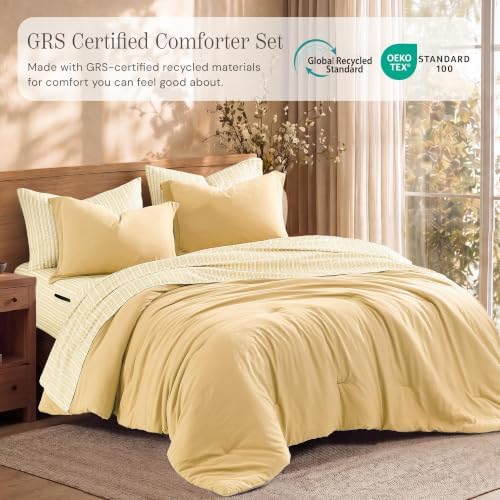 Full Comforter Set with Sheets-7 Pieces Soft Recycled Bed in a Bag Bedding