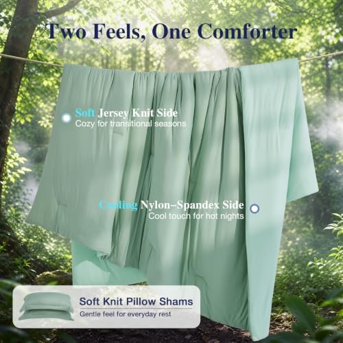 MUXHOMO Cooling Comforter Set Queen Size, Lightweight Summer Comforter for Hot Sleeper, Reversible Bedding with ICY Cooling Surface, Includes 1 Comforter (90"x90") and 2 Shams (20"x 26"), Sage Green