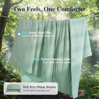 MUXHOMO Cooling Comforter Set King Size, Lightweight Summer Comforter for Hot Sleeper, Reversible Bedding with ICY Cooling Surface, Includes 1 Comforter (104"x90") and 2 Shams (20"x 36"), Sage Green
