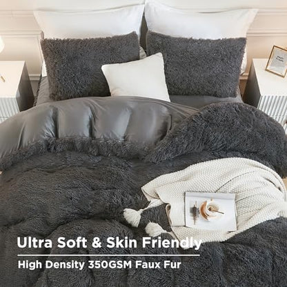 Andency Dark Grey Comforter Full Size Set, Fluffy Faux Fur Warm Bedding Set