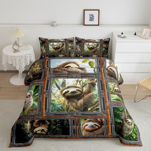 Feelyou Sloth Bedding Set Full Size 3Pcs for Kids Women Men