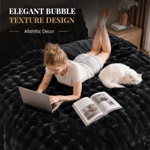 Smoofy Fluffy Faux Rabbit Fur Bubble Comforter King Size - Black