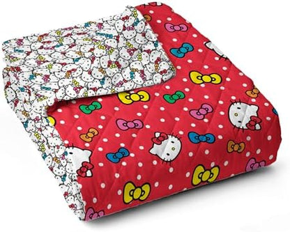 Northwest Sanrio Hello Kitty Rainbow Bows Quilted Throw, Comfy Throw, Adults Boys Girls, Soft Lightweight for Chair or Couch, 60 x 80 inches