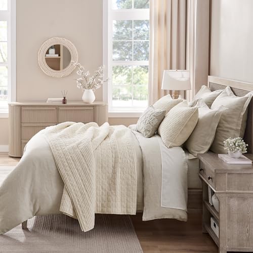 Levtex Home Cloud Waffle King/Cal King Quilt Set (106x92in) and 2 Pillow Shams (36x20in) - Box Quilted Waffle Texture - Undyed Ivory - Cotton King Size Quilt Bedding Set - Lightweight Soft