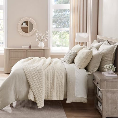 Levtex Home Cloud Waffle King/Cal King Quilt Set (106x92in) and 2 Pillow Shams (36x20in) - Box Quilted Waffle Texture - Undyed Ivory - Cotton King Size Quilt Bedding Set - Lightweight Soft