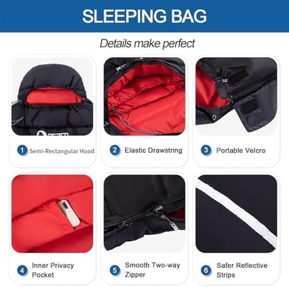 Down Sleeping Bag for Adults, 600 Fill Power Ultralight Backpacking