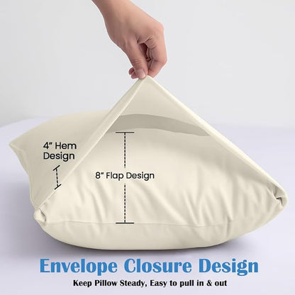 Comfort Beddings Standard Pillowcases Set of 4 – 100% Organic Cotton, 600 Thread Count Sateen, Soft & Comfy Pillow Covers with Envelope Closure, Ivory, Standard Size 20 x 26 Inches