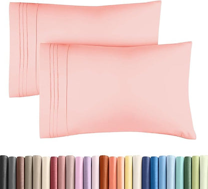 Standard Pillow Cases Set of 2 - Ultra-Soft Hotel Quality Pillowcase Covers - Comfy & Wrinkle Free - Stain and Fade Resistant - Machine Washable Pillow Protectors - 2 Piece Set - Baby Pink