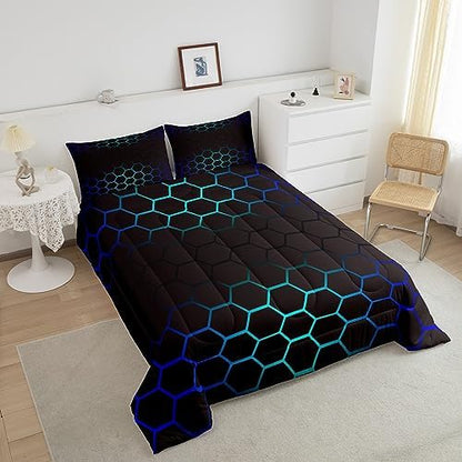 Geometrics Honeycomb Comforter Set Twin, Abstract Ombre Honeycomb Bedding Set for Kids Beehive Hexagon Comforter Simplistic Duvet Set 2Pcs