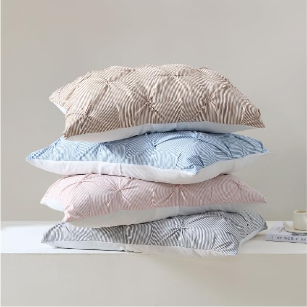 Swift Home Full/Queen Pinstripe Chambray Blue Comforter Set - Classic Pintuck Bedding Set - 3 Pieces Bed Linen, 1 Comforter and 2 Pillow Shams