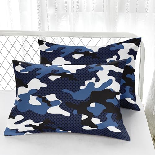 Nttopship Blue Camo Bedding Set Twin Size,Blue and White Camou Camouflage Comforter Set 3Pcs,All Season Lightweight Bedspread for Boy Kids Teens Adults with 2 Pillowcases