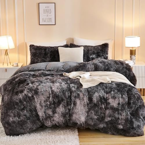 Andency Tie-Dyed Dark Grey Comforter Full Size Set, Fluffy Bedding Set
