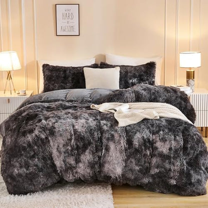 Andency Tie-Dyed Dark Grey Comforter Full Size Set, Fluffy Bedding Set