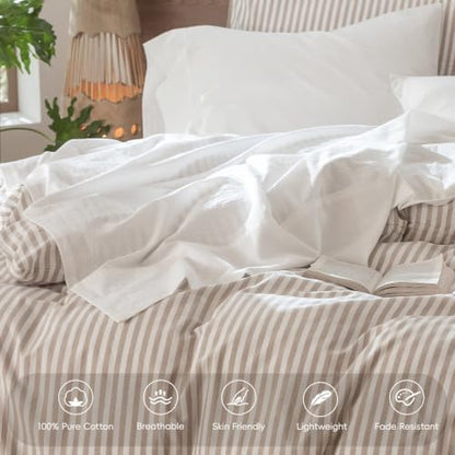 MooMee Sheet Set 100% Washed Cotton Linen-Like Extra Deep Pocket Queen
