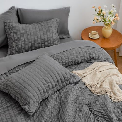 Love's cabin Seersucker Dark Grey Full Comforter Set
