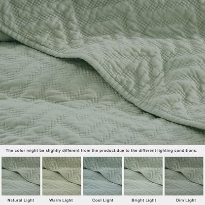 palassio Sage Green 100% Cotton Quilt Twin Size Bedding Sets with 1 Pillow Sham, Lightweight Textured Farmhouse Country Bedspread Soft Shabby Chic Patterned Coverlet for All Season, 2 Pieces
