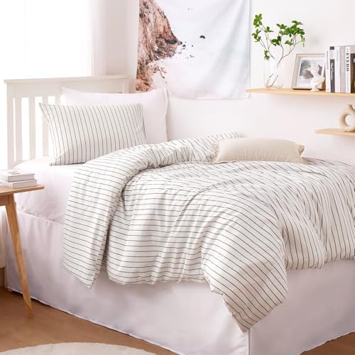 Wake In Cloud Striped Cotton Duvet Cover Set, White, Twin/Twin XL
