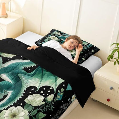Feelyou Dragon Bedding Set Soft for Boys Girls, Magical Beast Comforter Set Queen Size Jungle Dragon Duvet Quilt Microfiber Wild Animal Bedroom Decor Fantasy Animal 3 Pcs with 2 Pillow Cases
