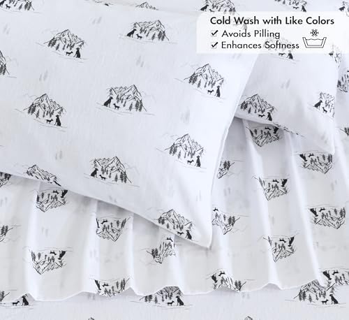 RUVANTI Flannel Sheets Set, Twin Size, Soul Dog White