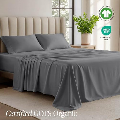 Bare Home 100% Organic Cotton Jersey Sheet Set (Split King, Grey)