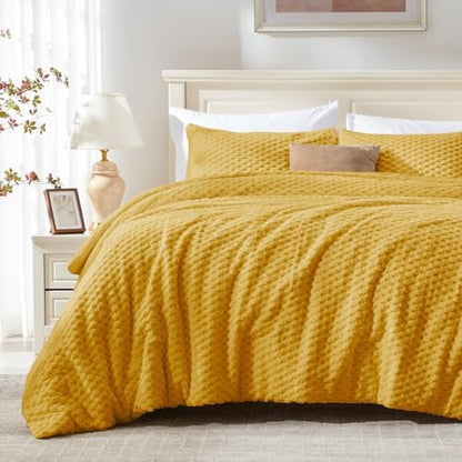 BEDELITE Fluffy King Size Comforter Set, Yellow Fleece Bed Set 3 Pieces