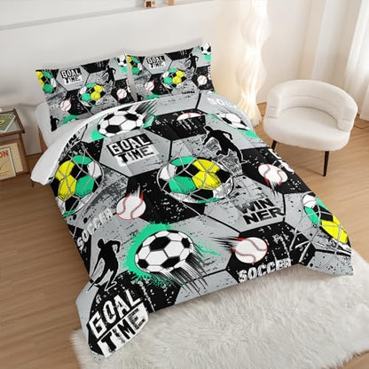 Soccer Bedding Comforter Set Twin Size with 2 Pillowcases.